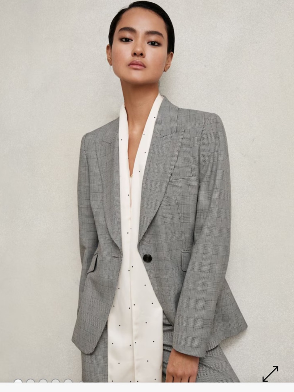 REISS Alenna Single-Breasted Prince of Wales Check Suit Blazer in Grey Size US 6 - Picture 3 of 13